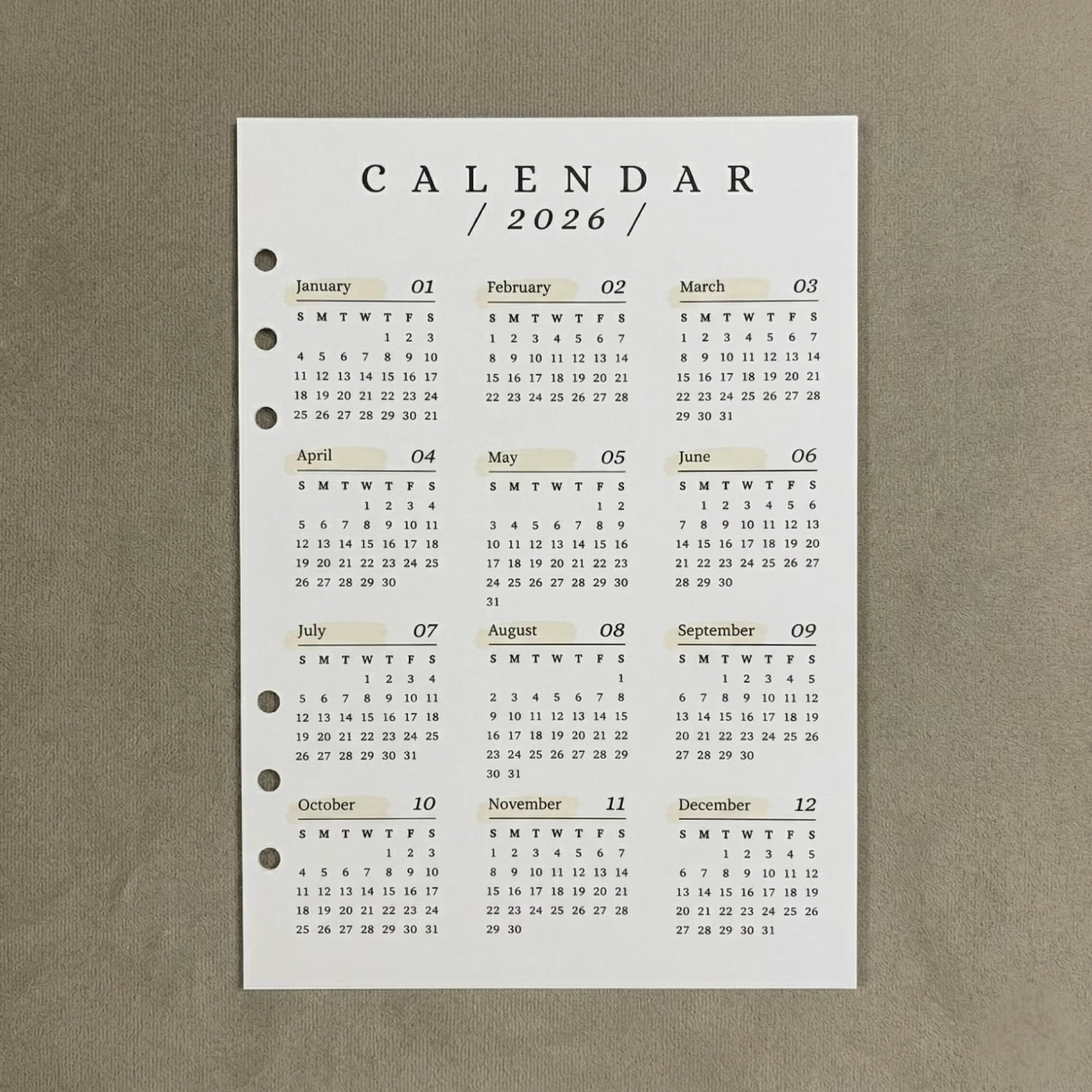 2026 Calendar | 2 PACK - A5 Ring Binder Inserts