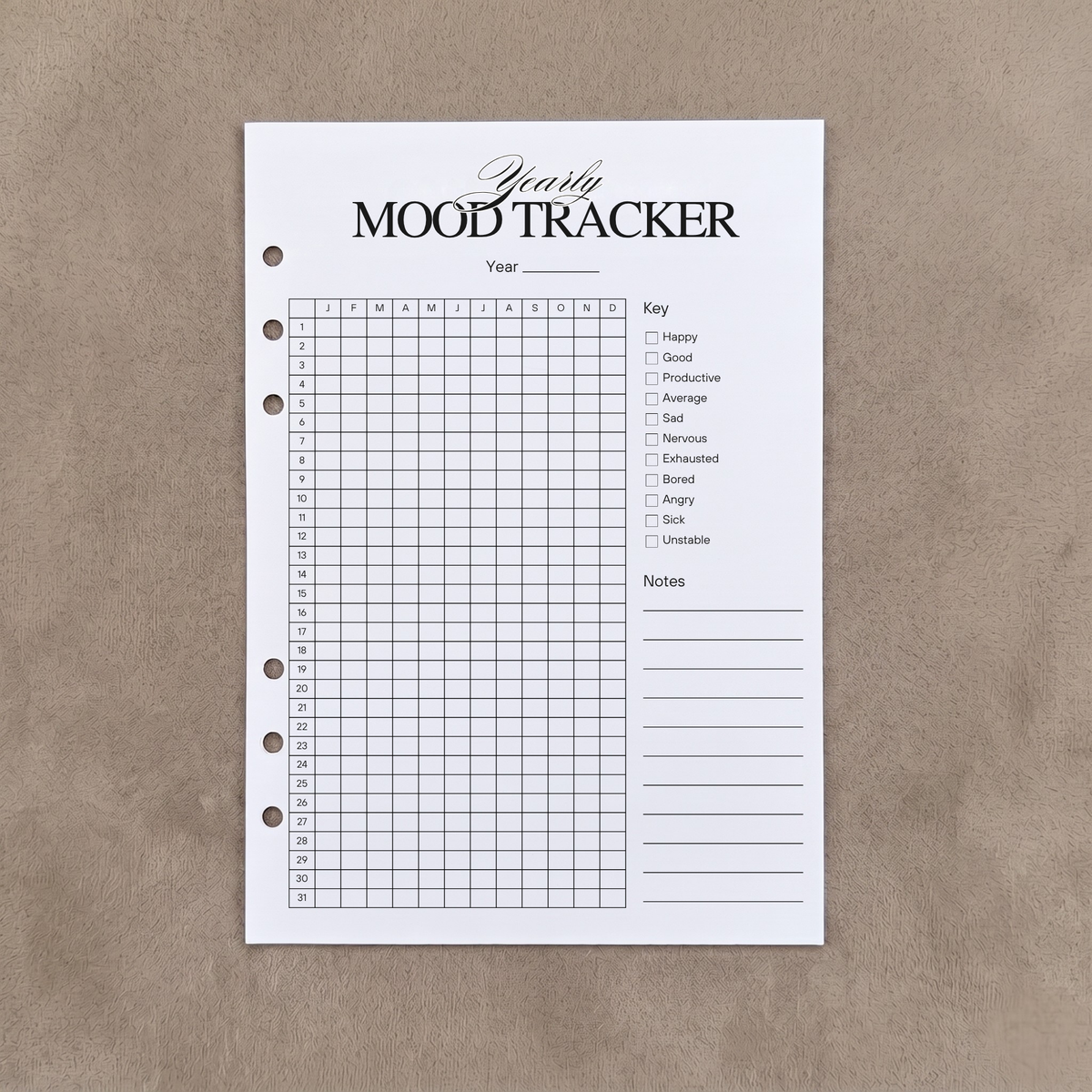 Yearly Mood Tracker | 2 PACK - A5 Ring Binder Insert