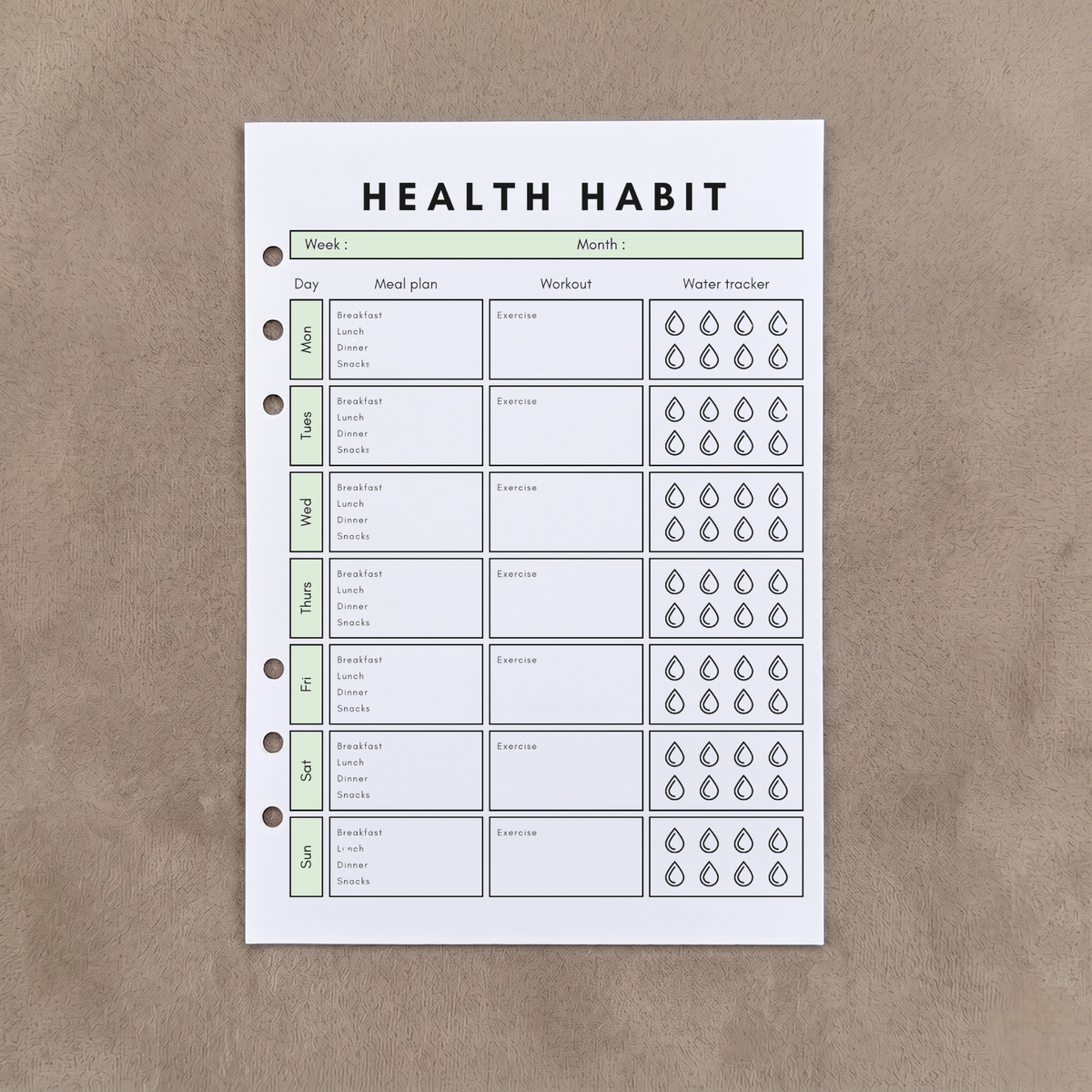 Health Habits | A5 Ring Binder Inserts