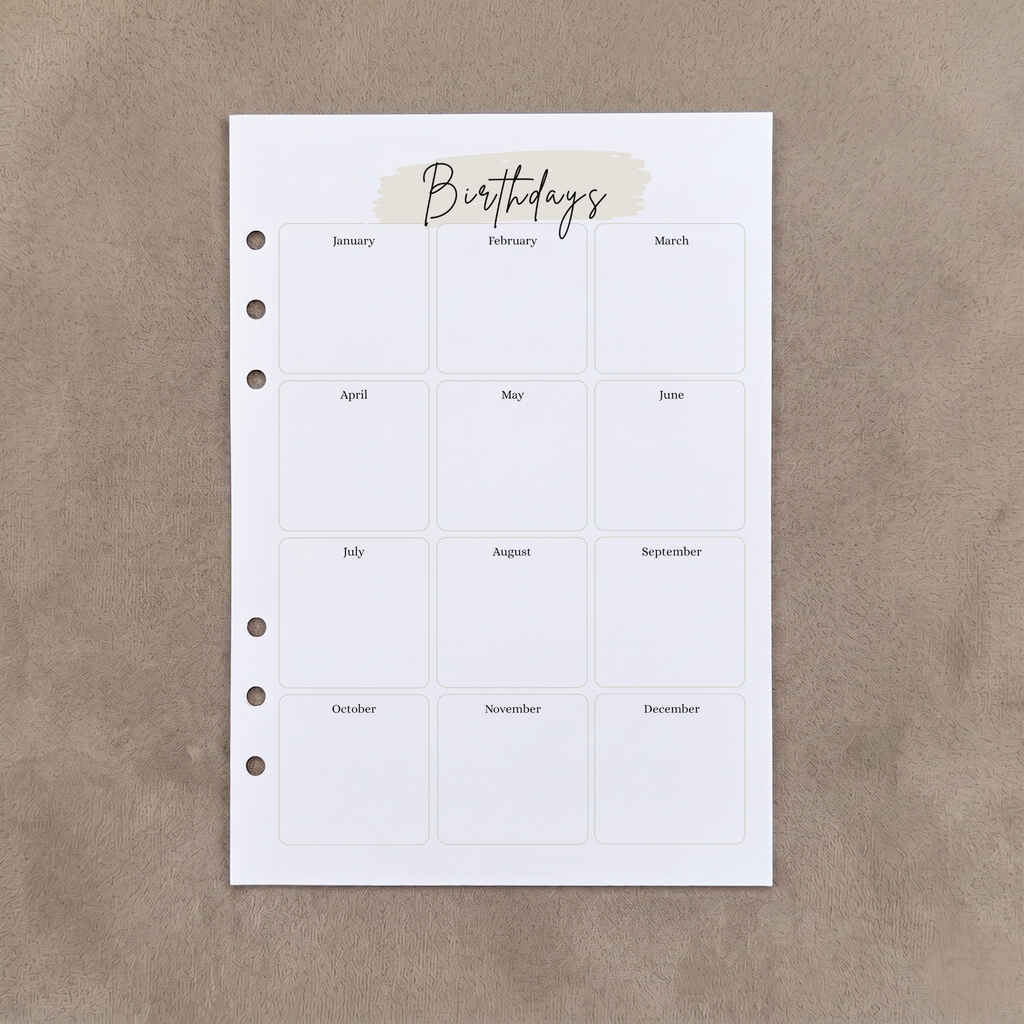 Birthday Tracker | 2 PACK - A5 Ring Binder Inserts