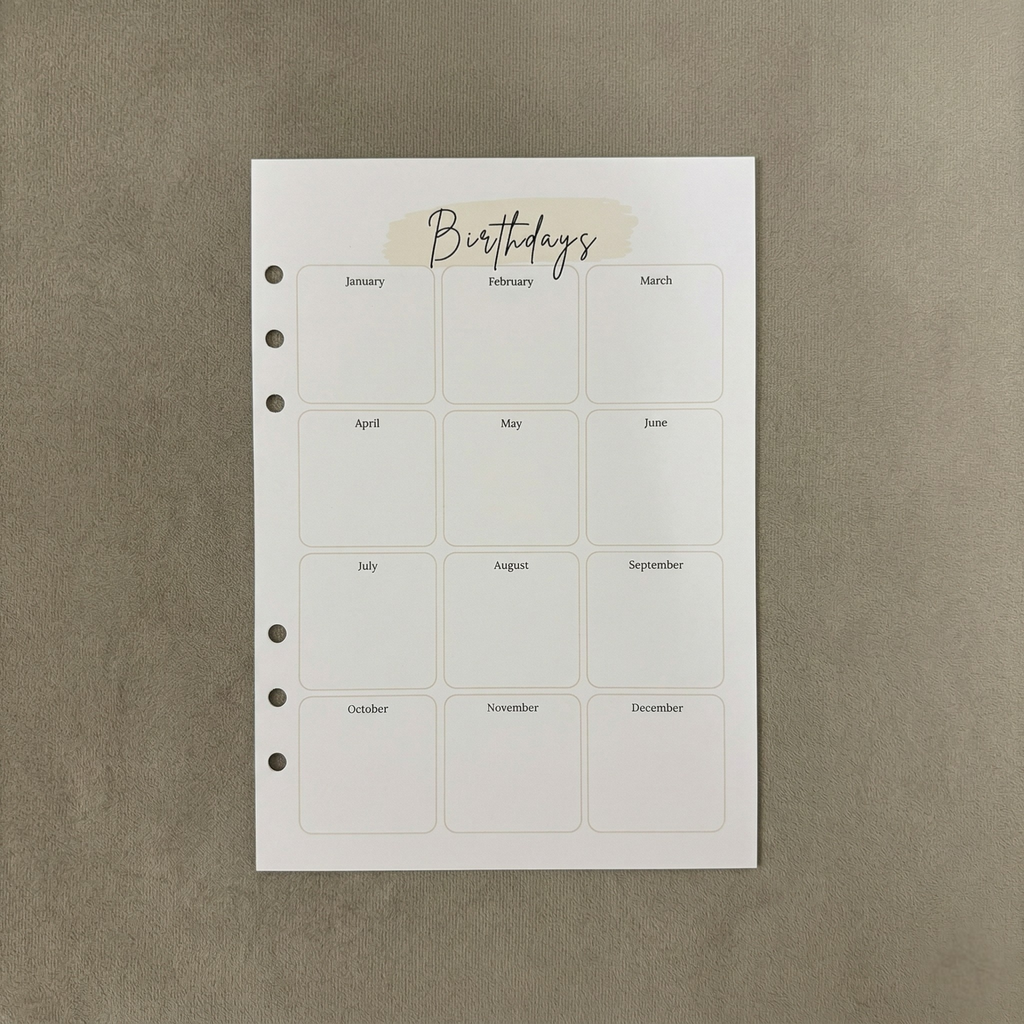 Birthday Tracker | 2 PACK - A5 Ring Binder Inserts
