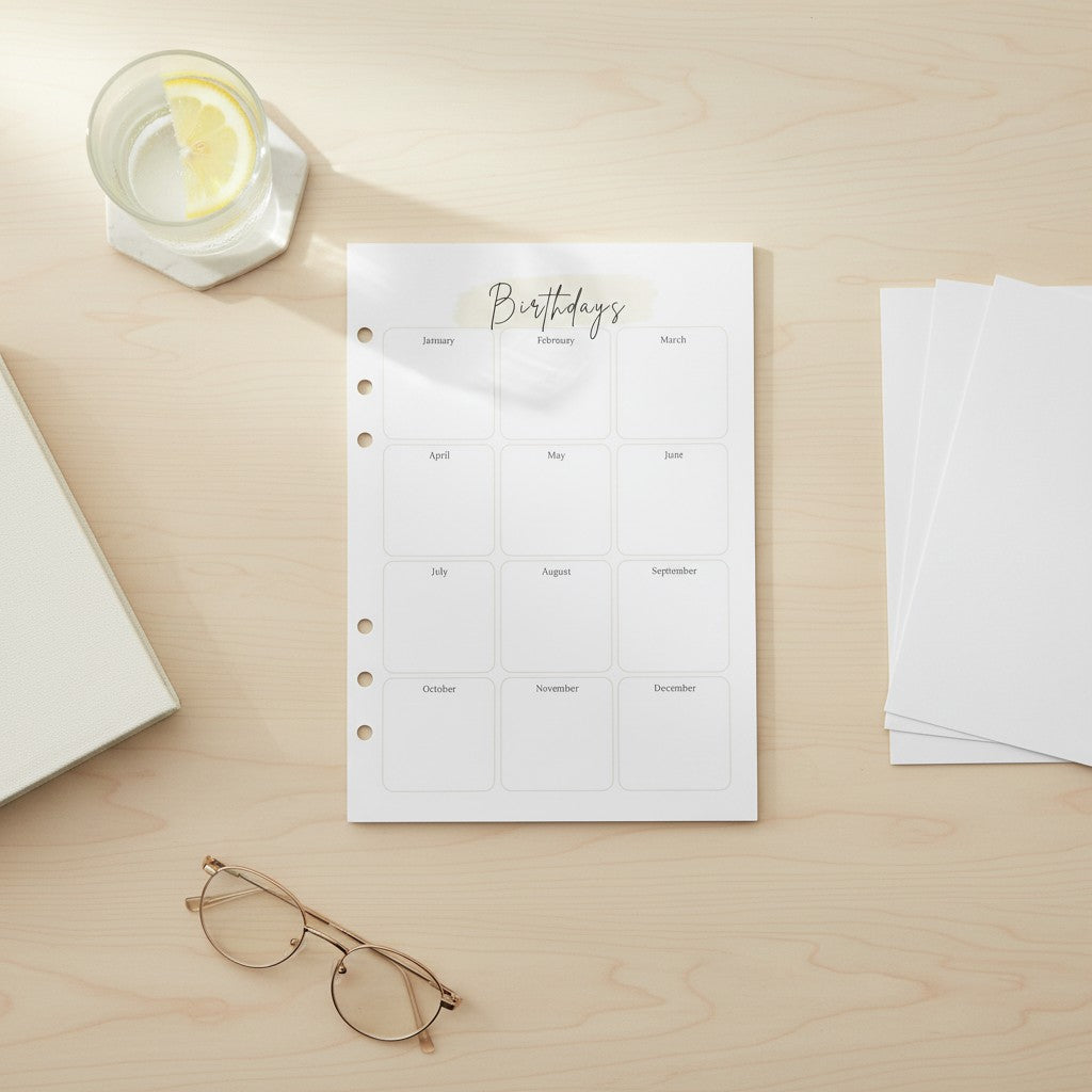 Birthday Tracker | 2 PACK - A5 Ring Binder Inserts