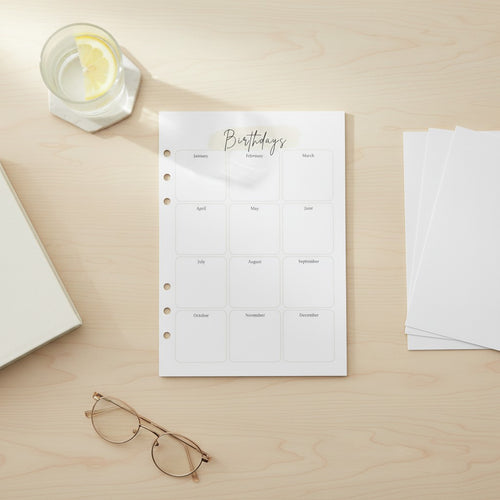 Birthday Tracker | 2 PACK - A5 Ring Binder Inserts