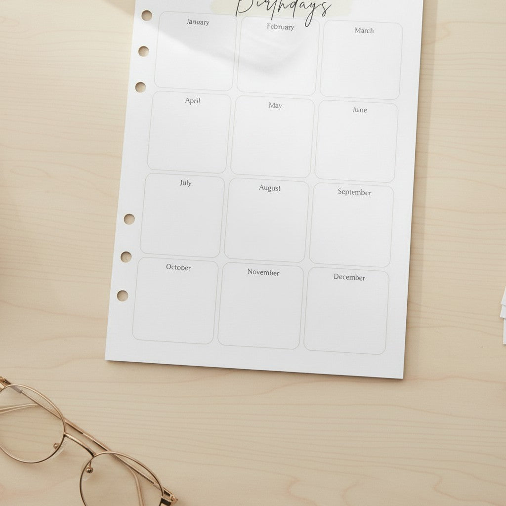 Birthday Tracker | 2 PACK - A5 Ring Binder Inserts