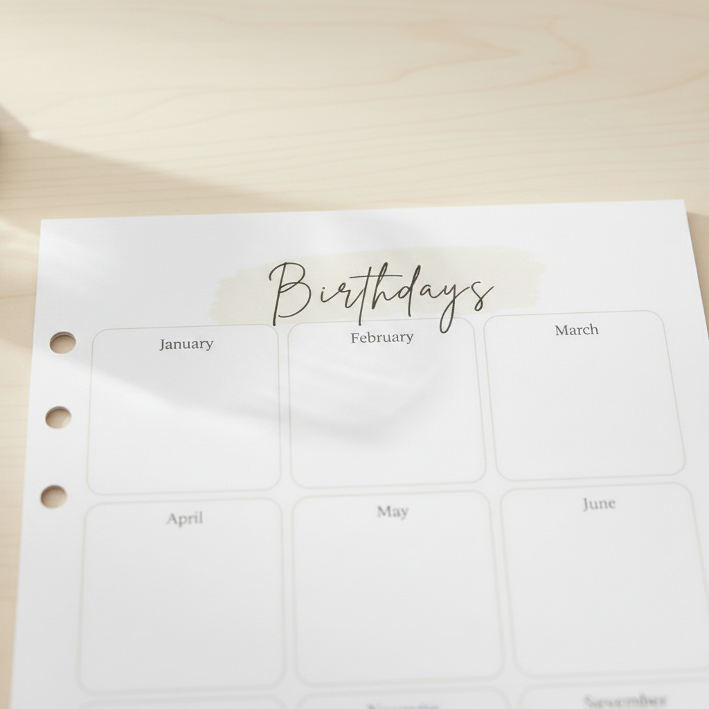 Birthday Tracker | 2 PACK - A5 Ring Binder Inserts