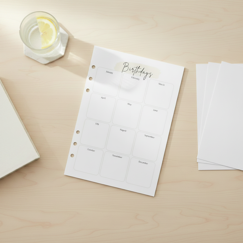 Birthday Tracker | 2 PACK - A5 Ring Binder Inserts