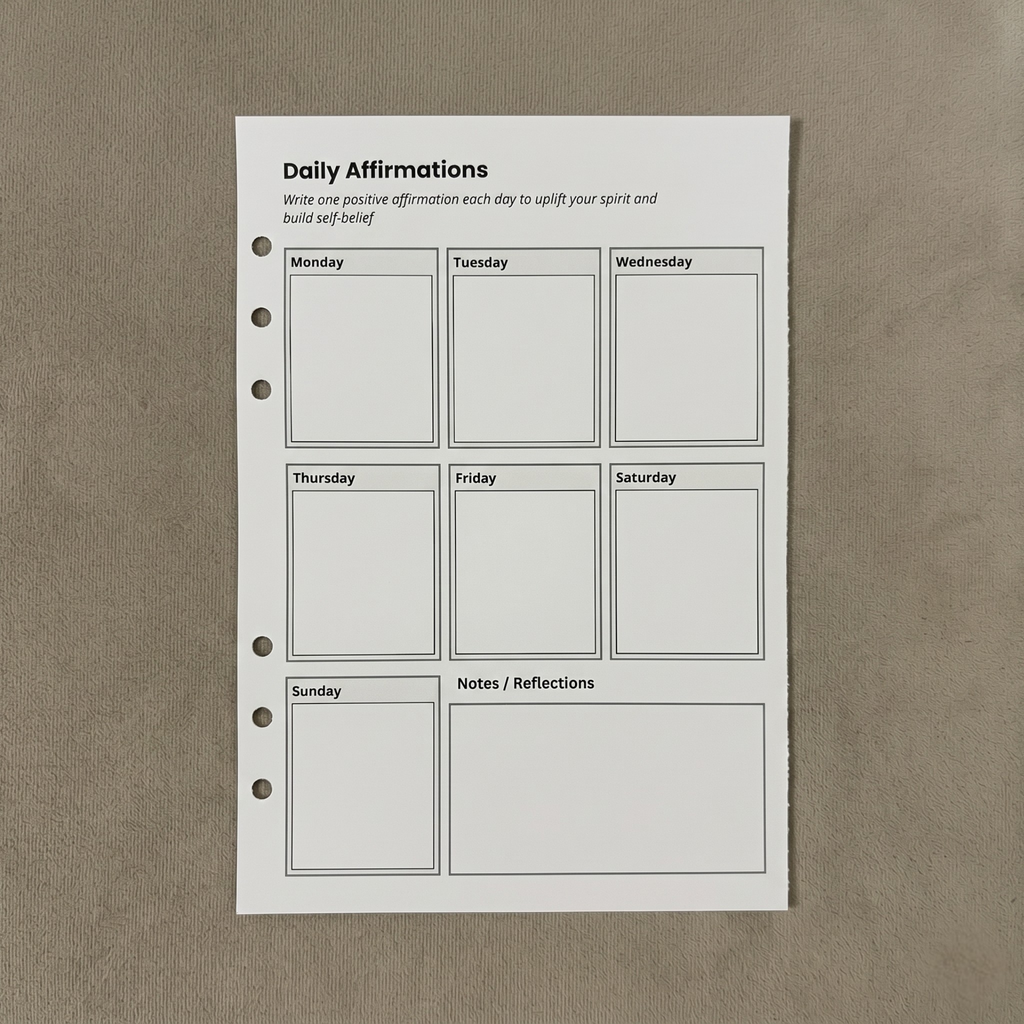 Affirmations | A5 Ring Binder Inserts