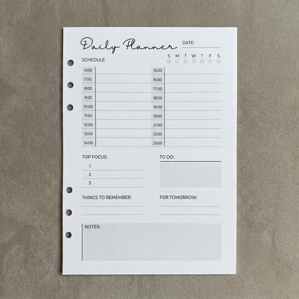 Daily Planner | A5 Ring Binder Inserts