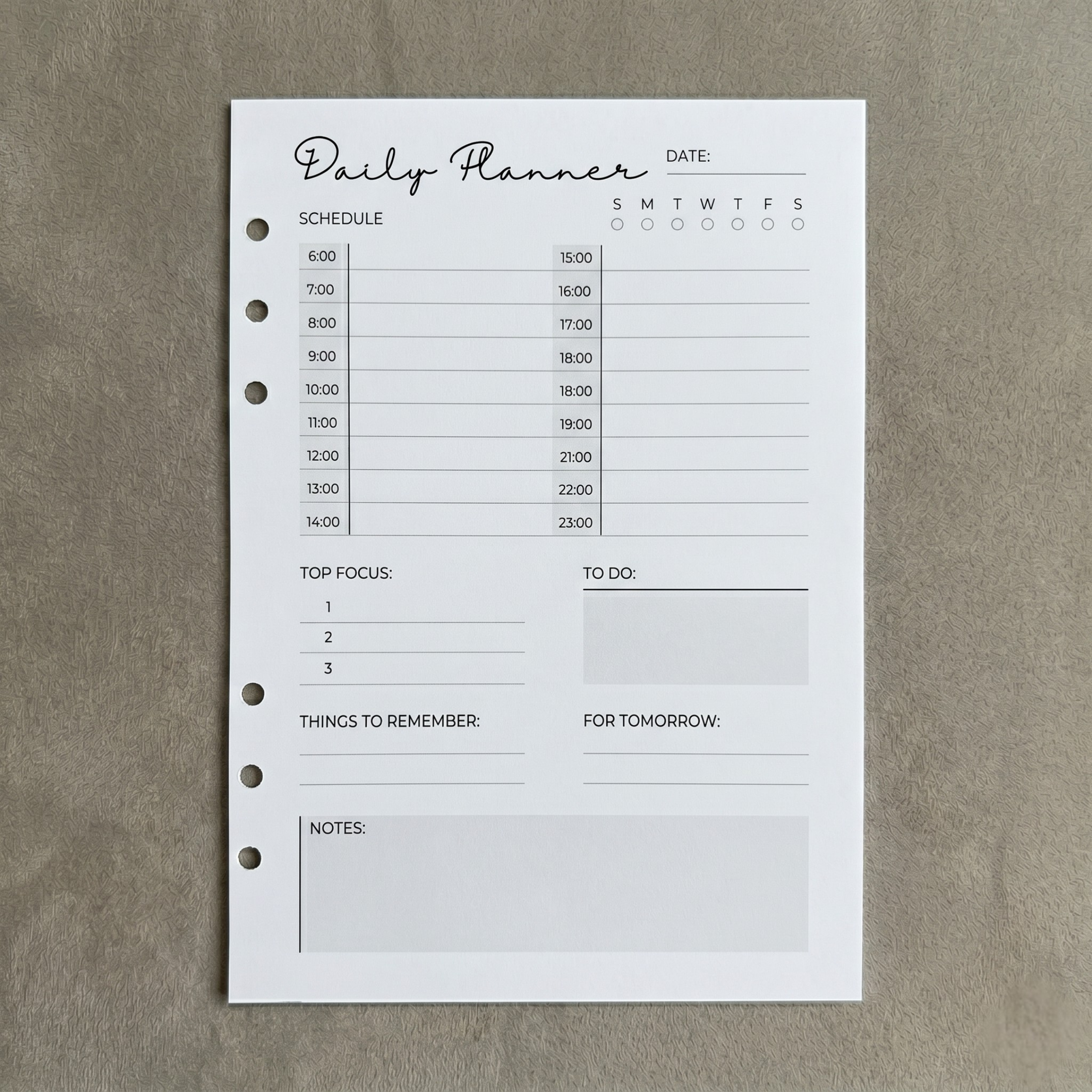Daily Planner | A5 Ring Binder Inserts