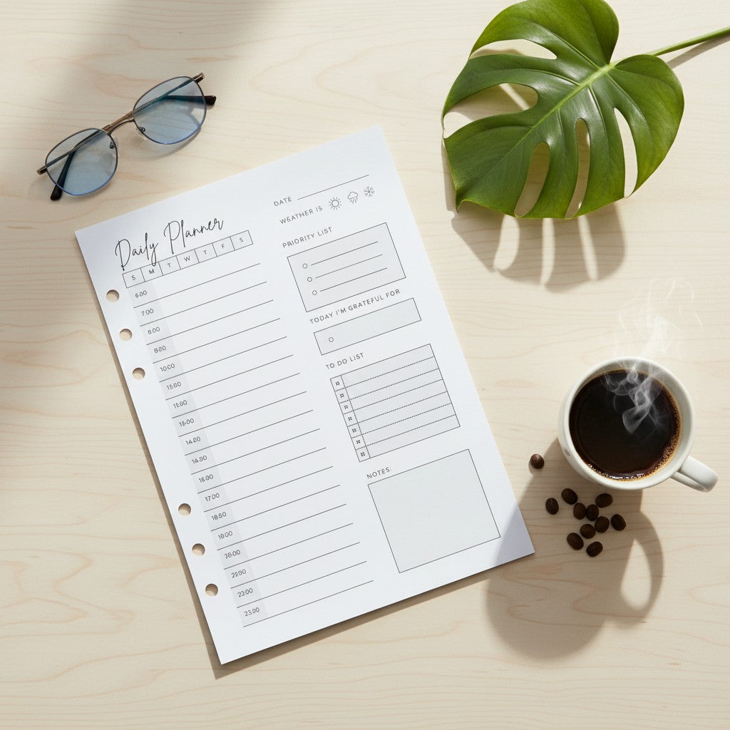 Daily Planner with Gratitude | A5 Ring Binder Inserts