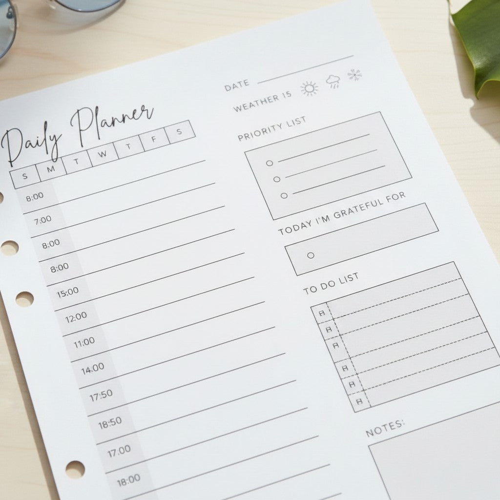 Daily Planner with Gratitude | A5 Ring Binder Inserts