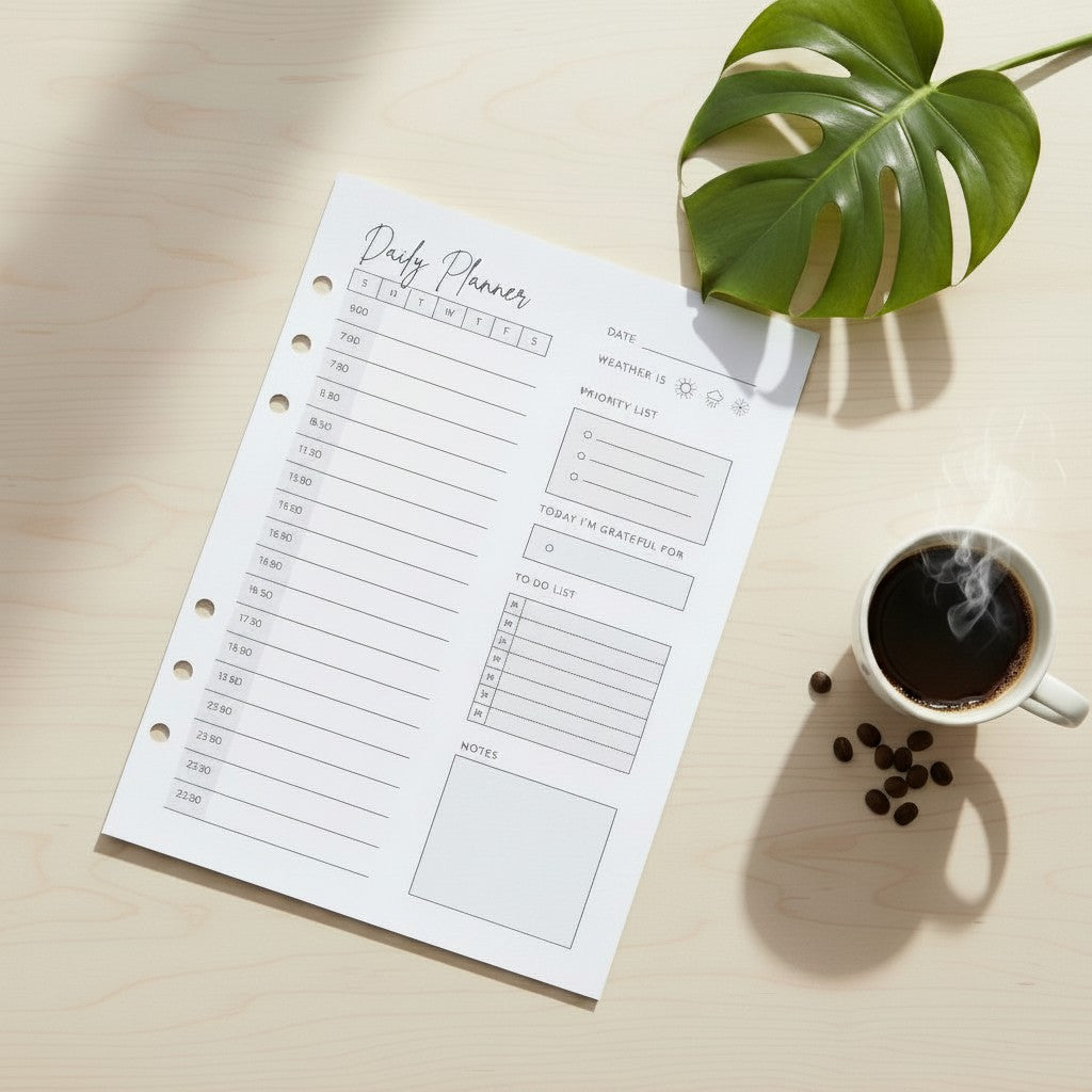 Daily Planner with Gratitude | A5 Ring Binder Inserts
