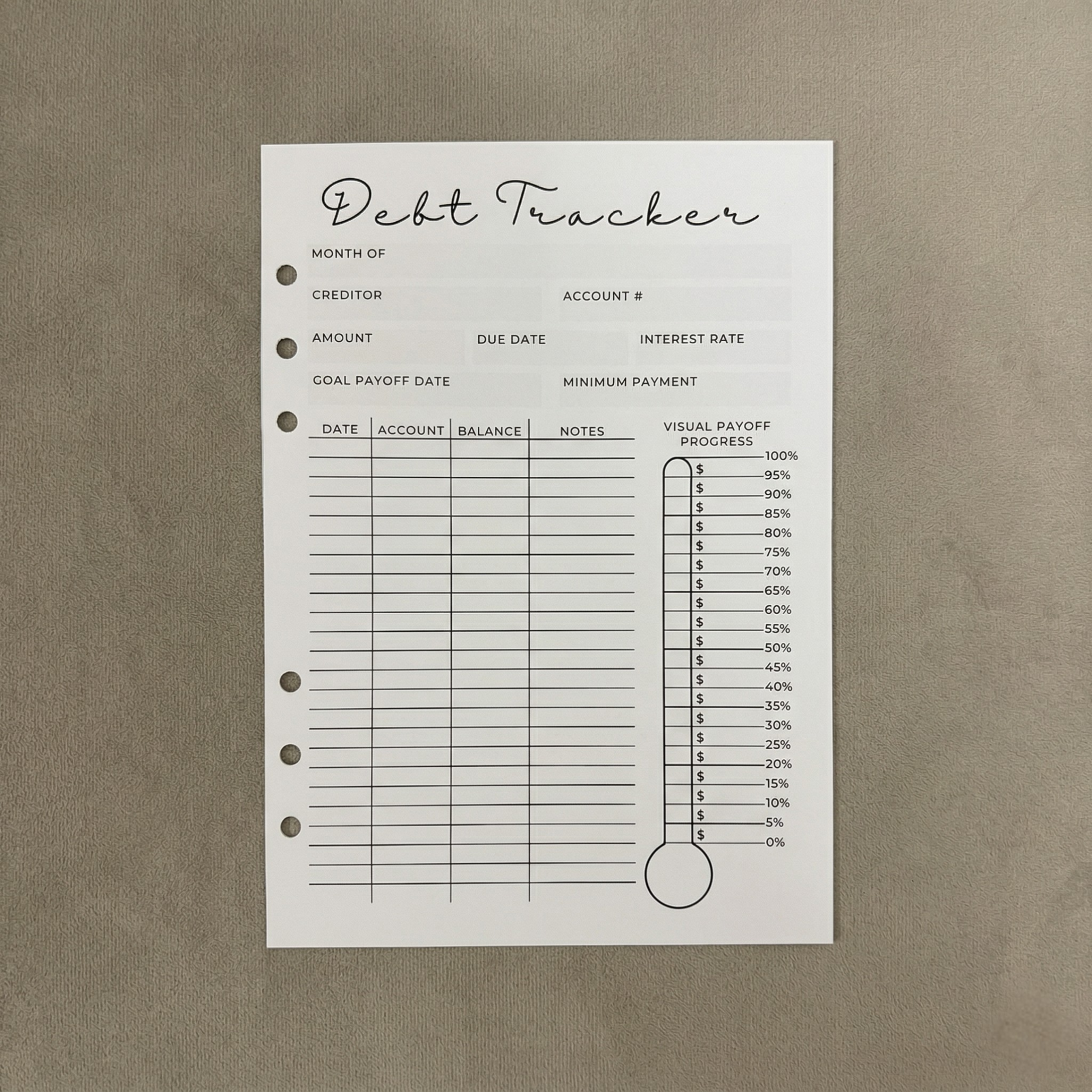 Snowball Debt Tracker | A5 Ring Binder Inserts