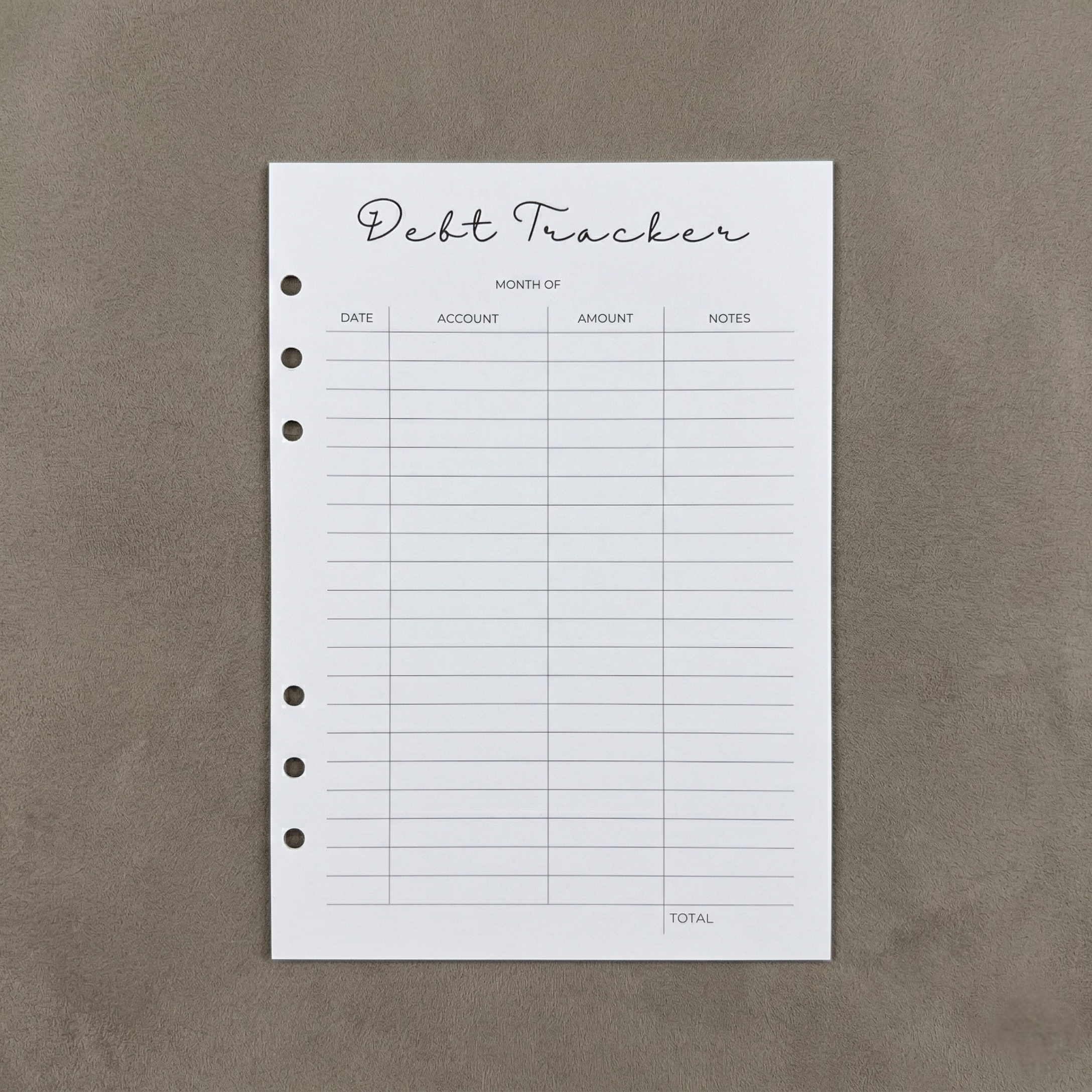 Debt Tracker | A5 Ring Binder Inserts