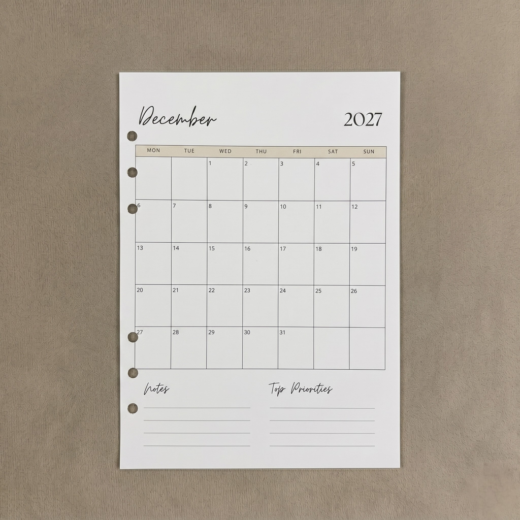 Monthly Overview 2026 | A5 Ring Binder Inserts