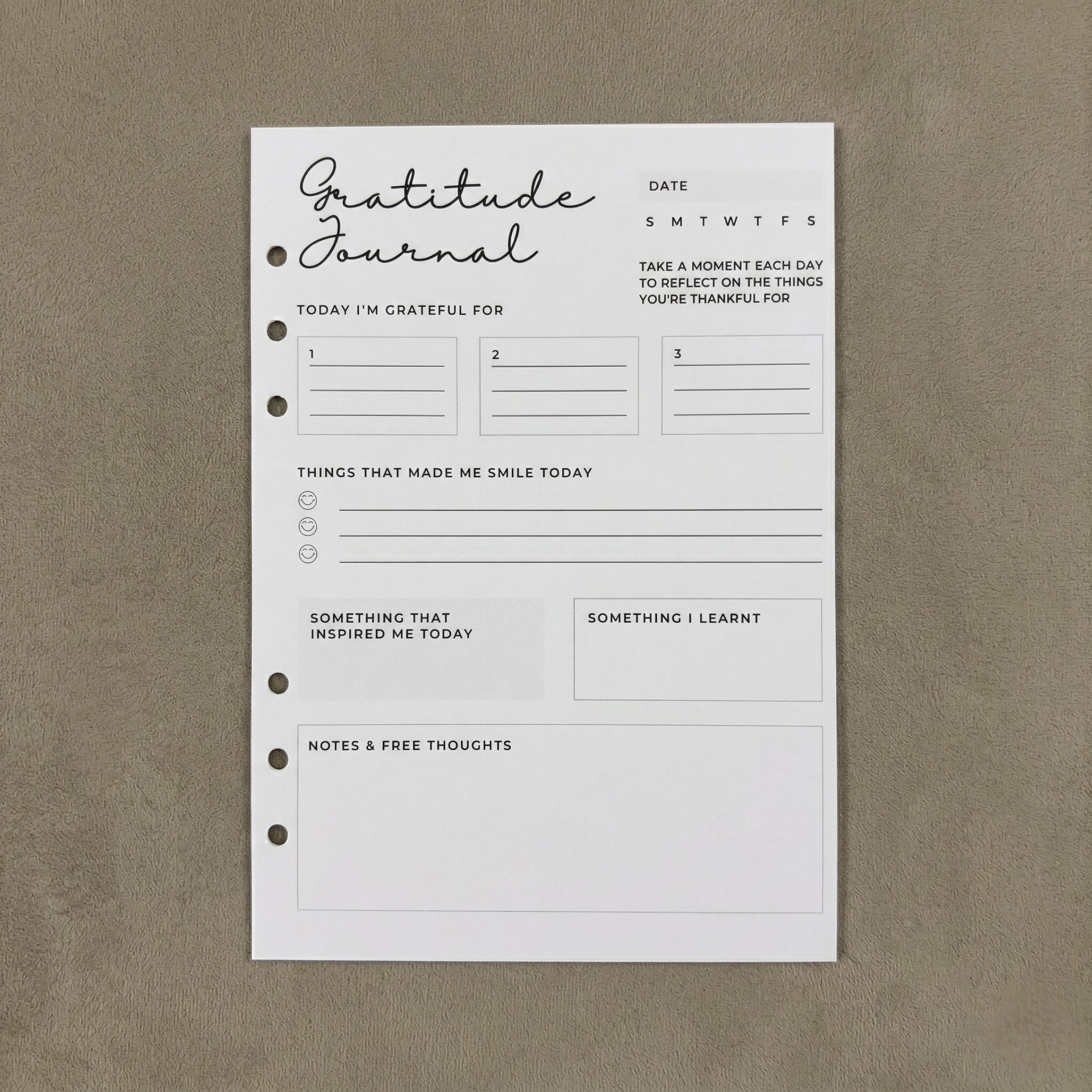 Gratitude Journal | A5 Ring Binder Inserts