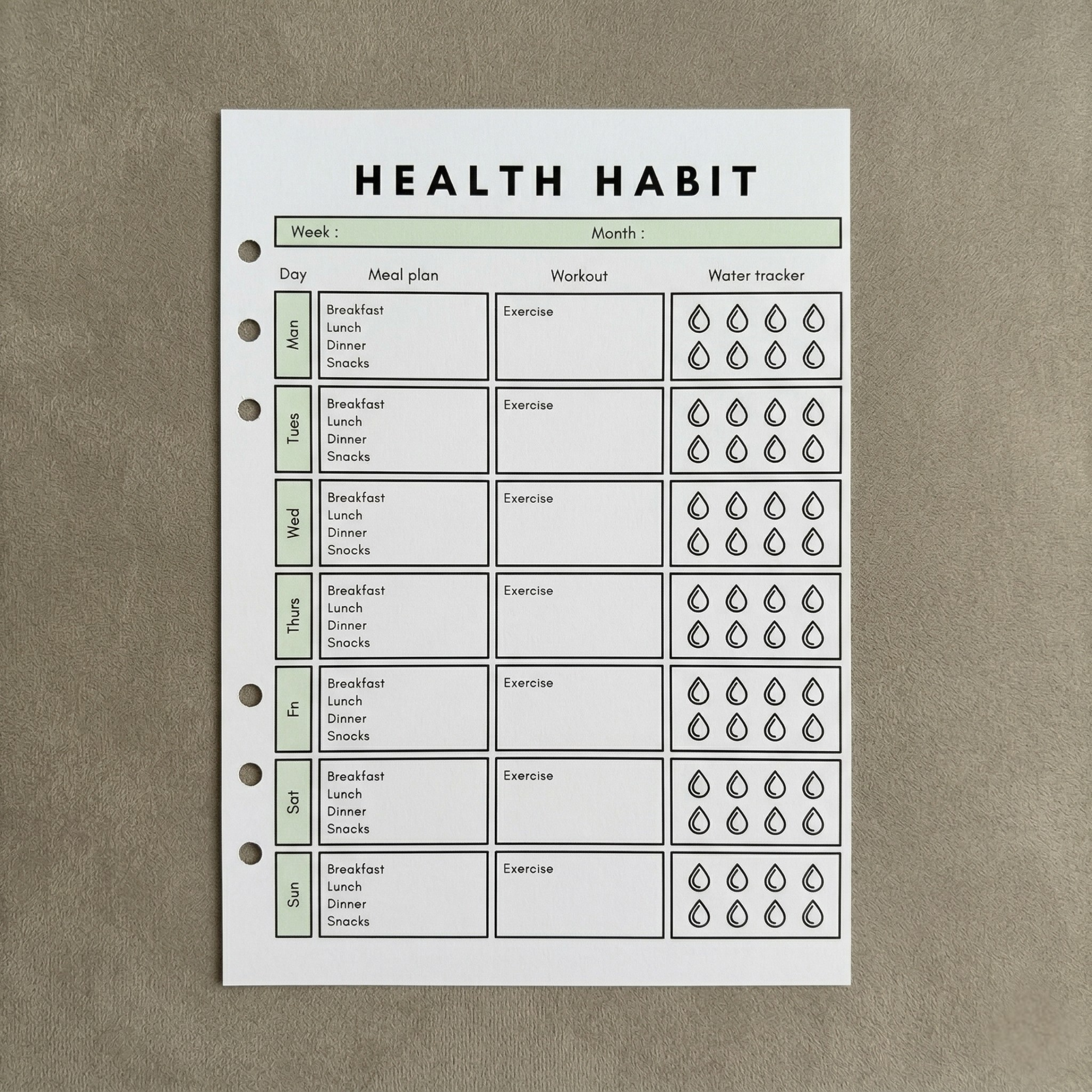 Health Habits | A5 Ring Binder Inserts