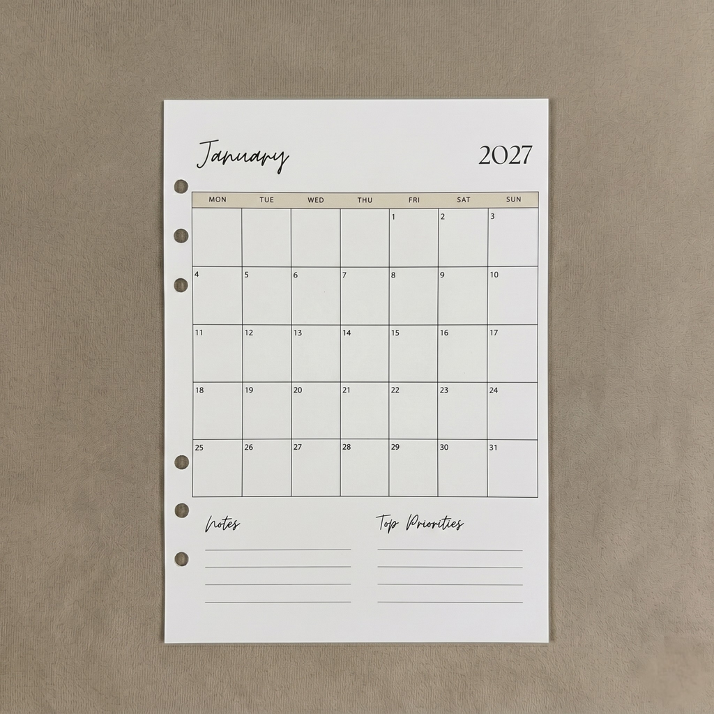 Monthly Overview 2026 | A5 Ring Binder Inserts