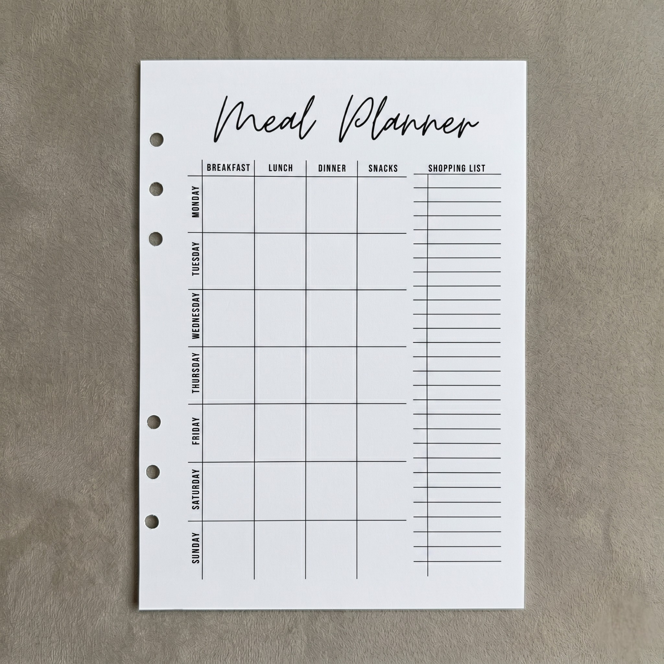 Meal Planner with Shopping List | A5 Ring Binder Insert