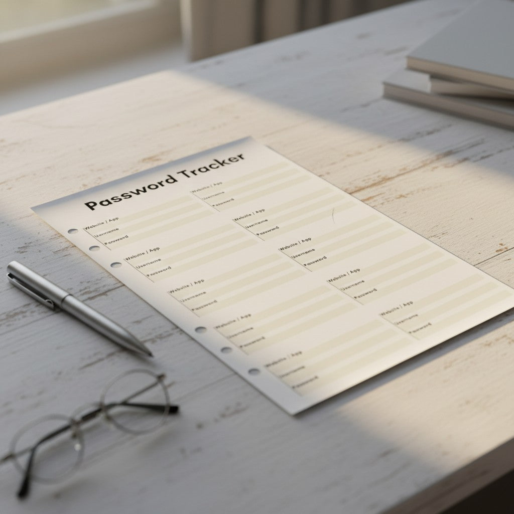 Password Tracker | A5 Ring Binder Inserts