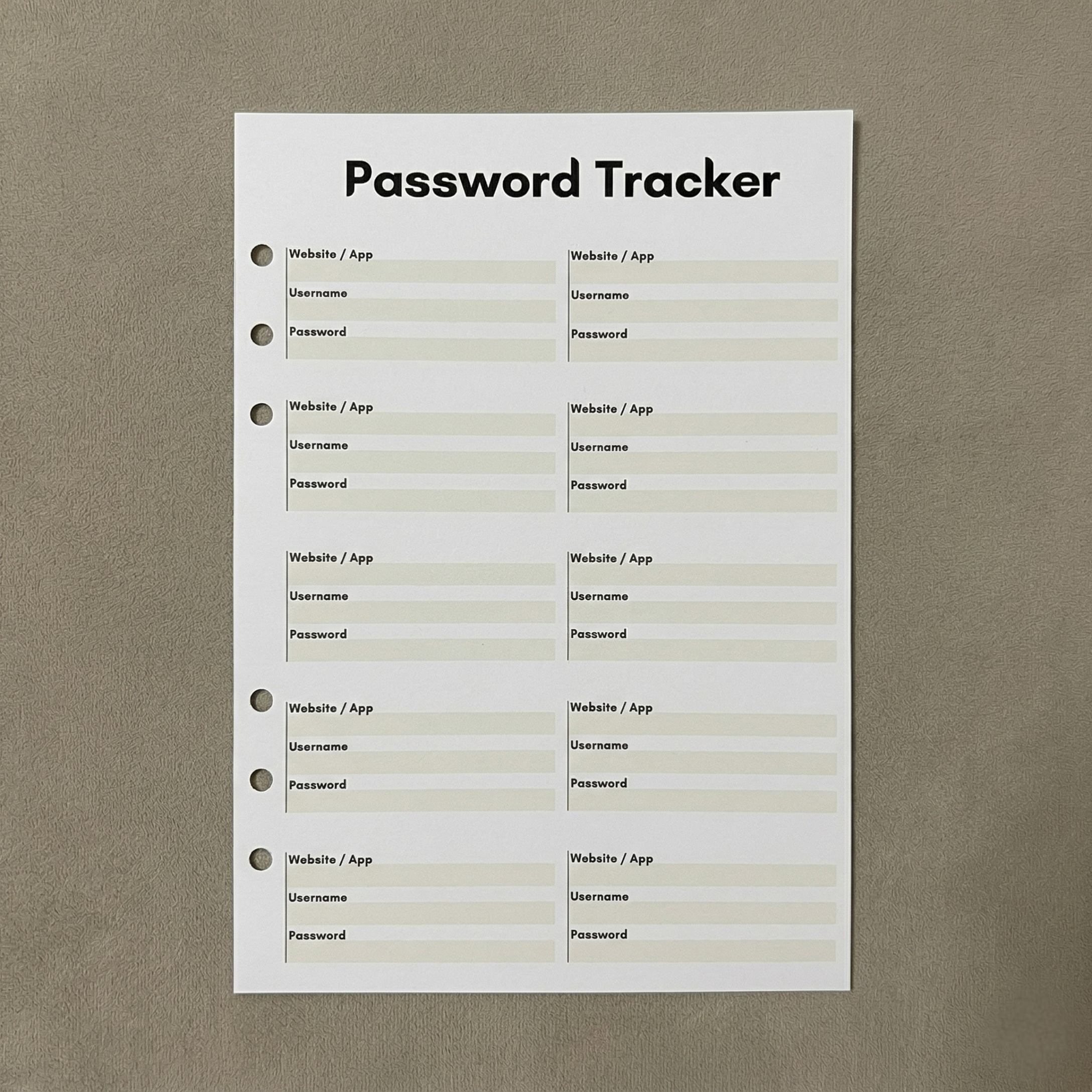Password Tracker | A5 Ring Binder Inserts