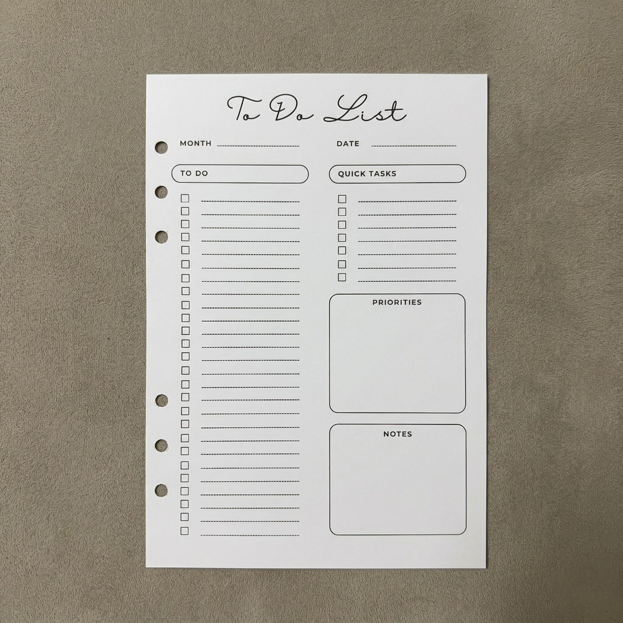To Do List | A5 Ring Binder Inserts