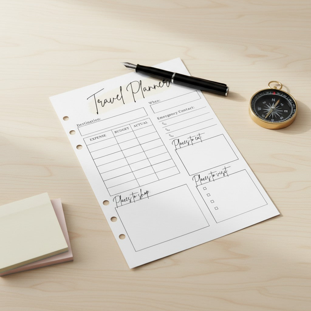 Travel Planner | A5 Ring Binder Inserts