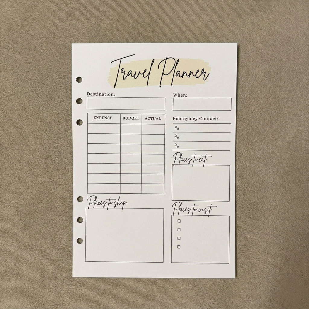 Travel Planner | A5 Ring Binder Inserts