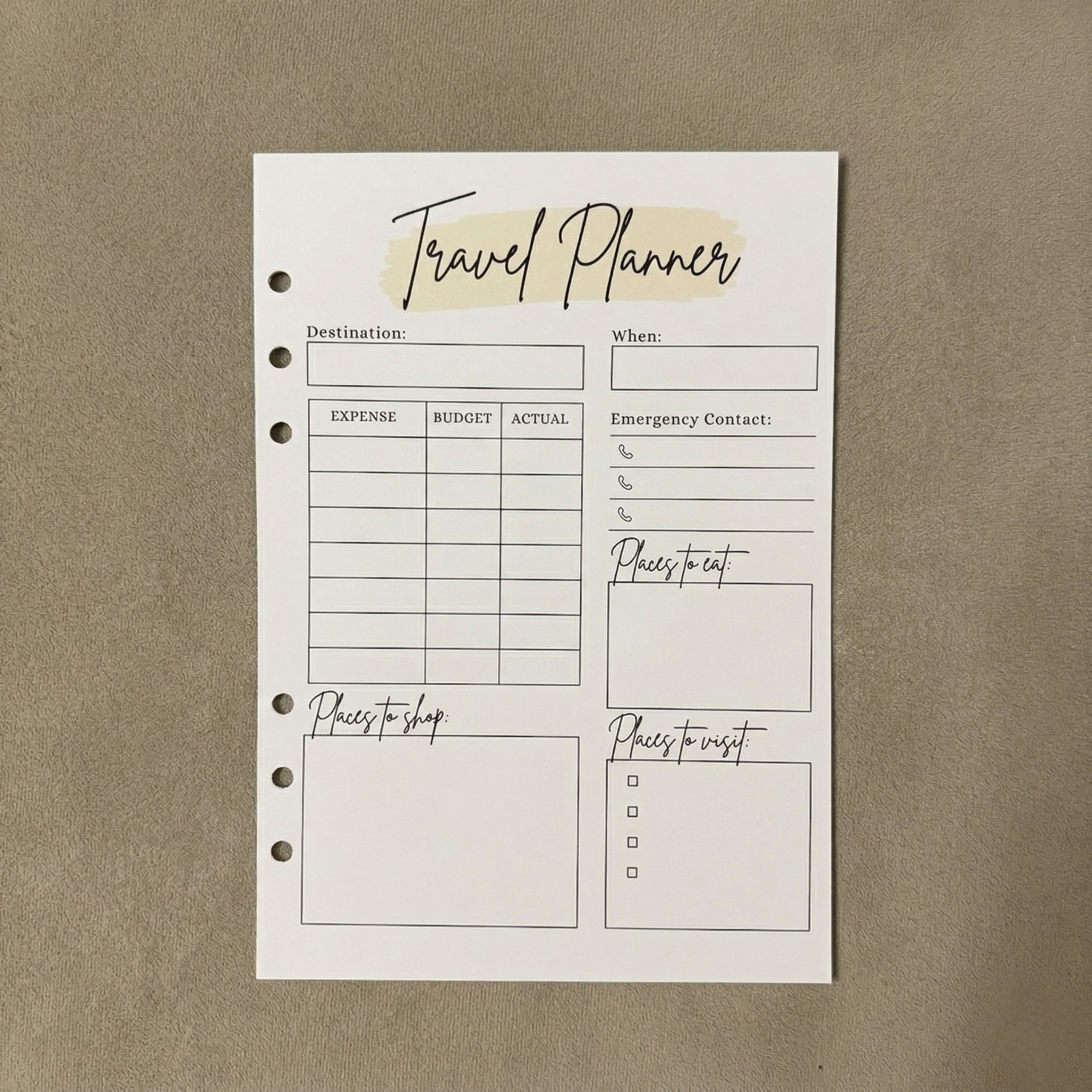 Travel Planner | A5 Ring Binder Inserts