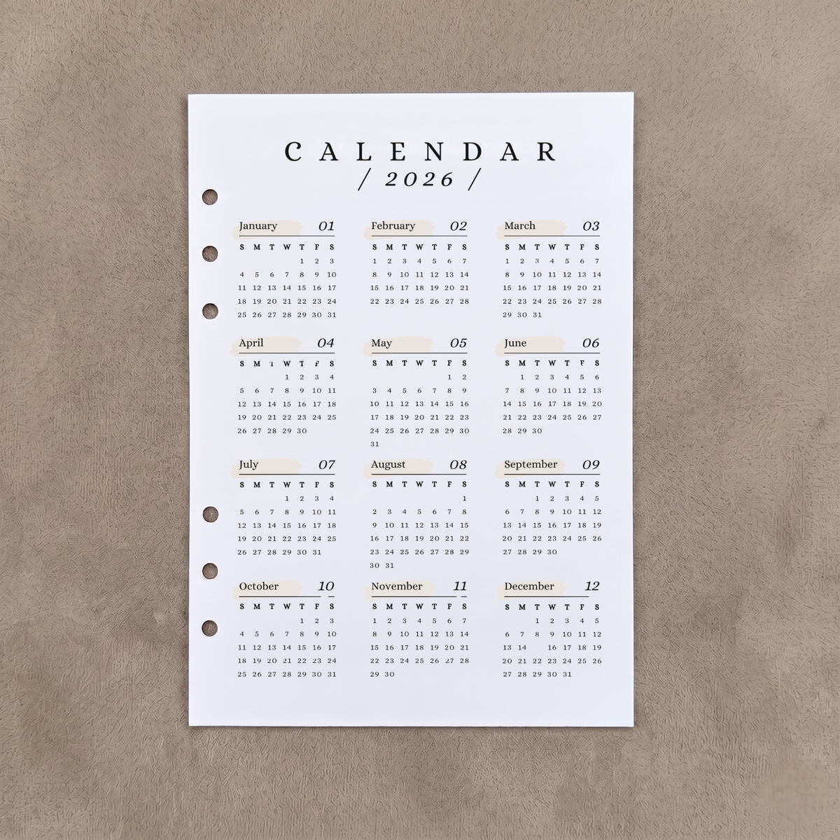 2026 Calendar | 2 PACK - A5 Ring Binder Inserts