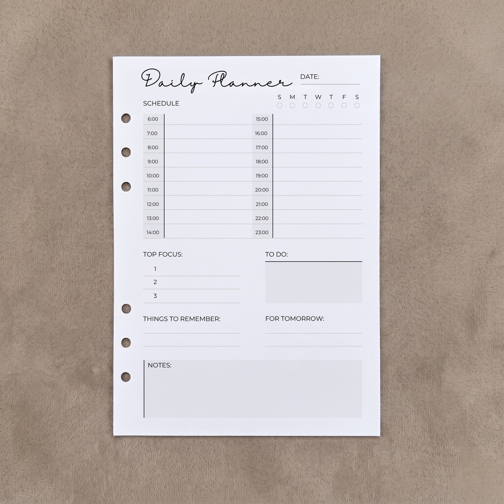 Daily Planner | A5 Ring Binder Inserts