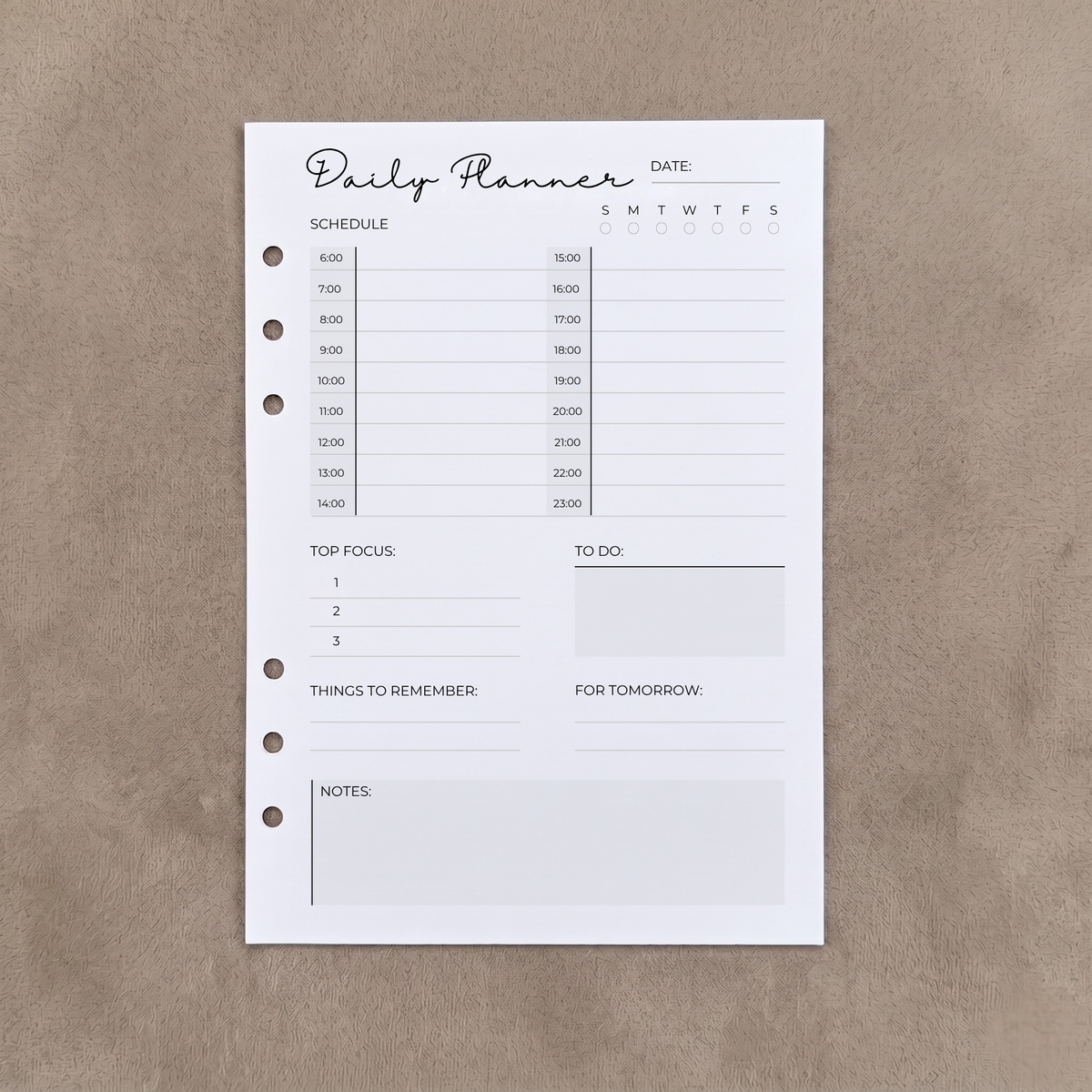 Daily Planner | A5 Ring Binder Inserts
