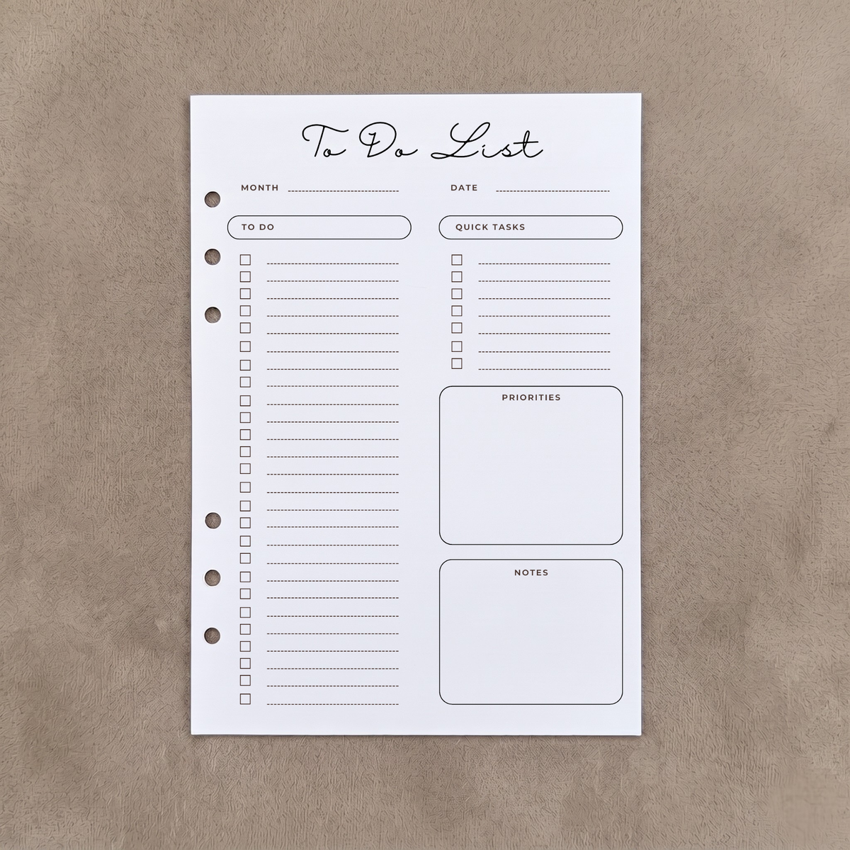 To Do List | A5 Ring Binder Inserts