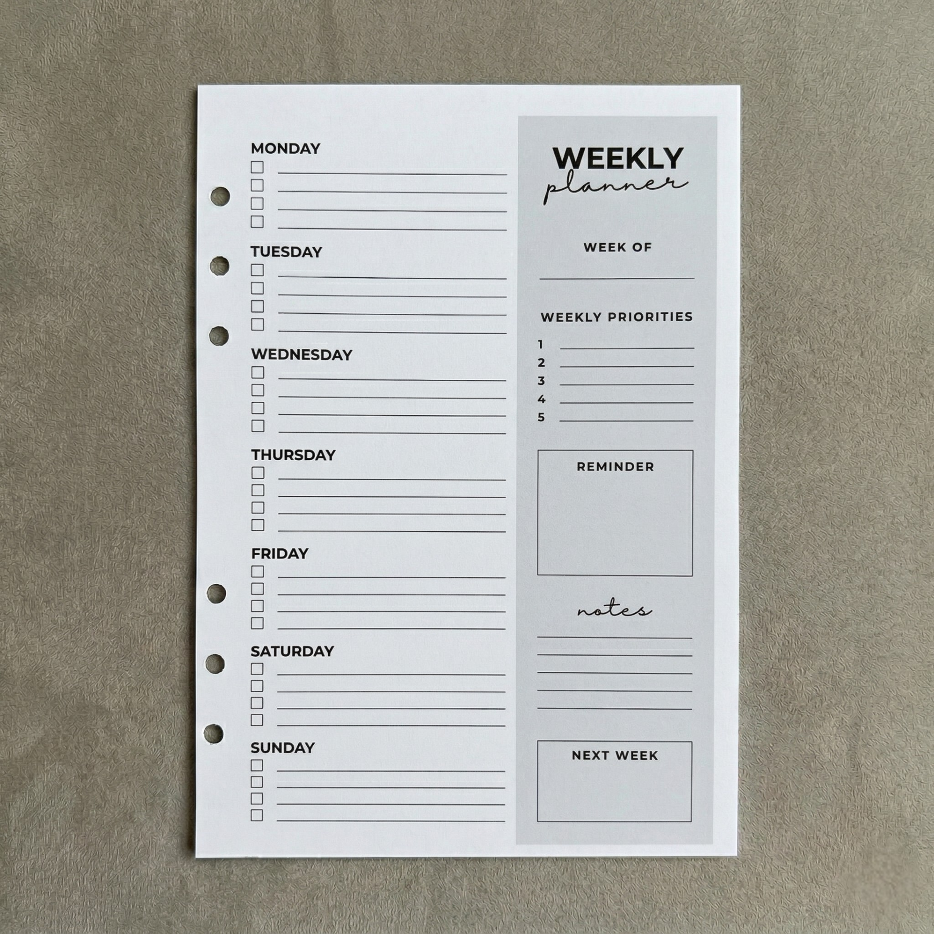 Weekly Planner | A5 Ring Binder Insert