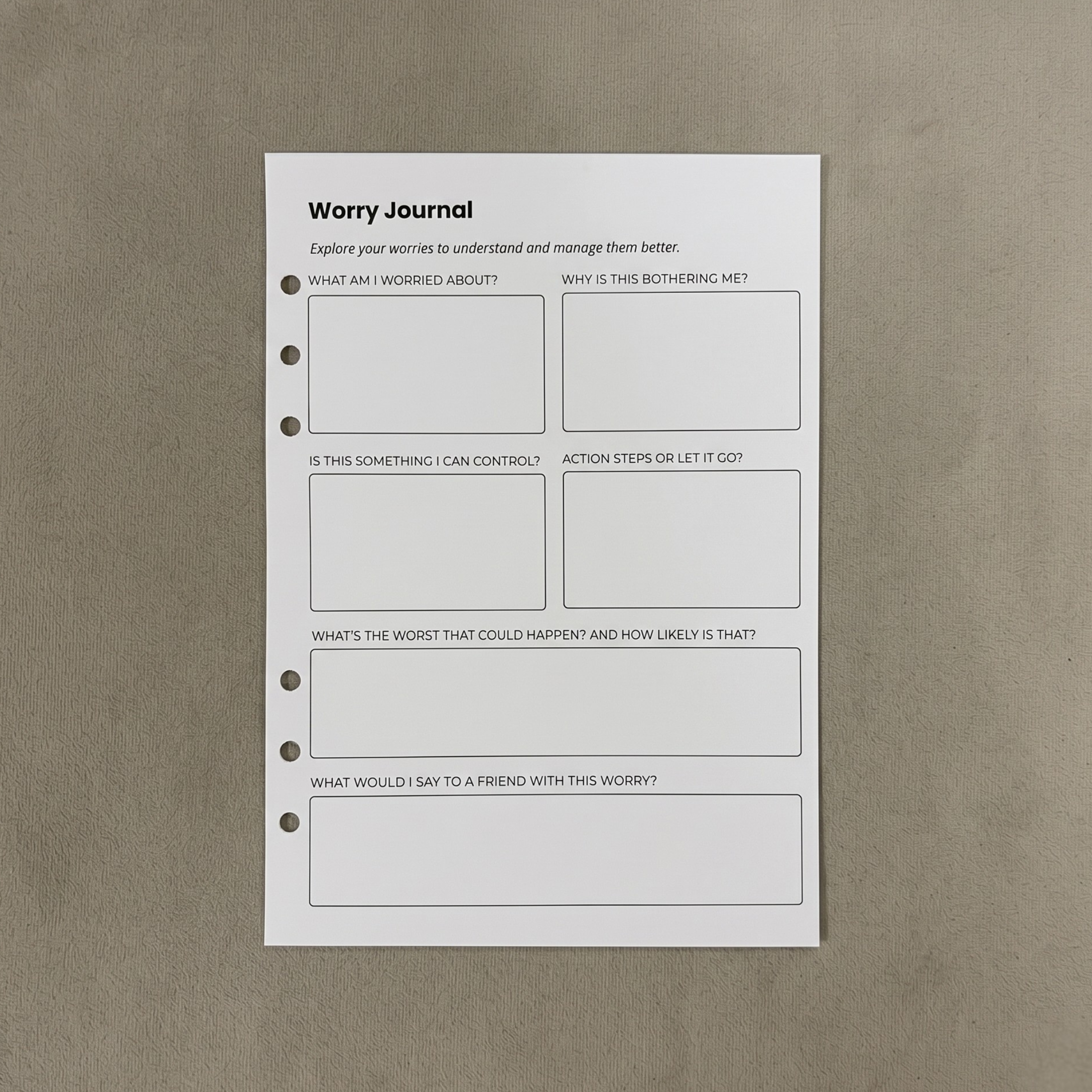 Worry Journal | A5 Ring Binder Insert