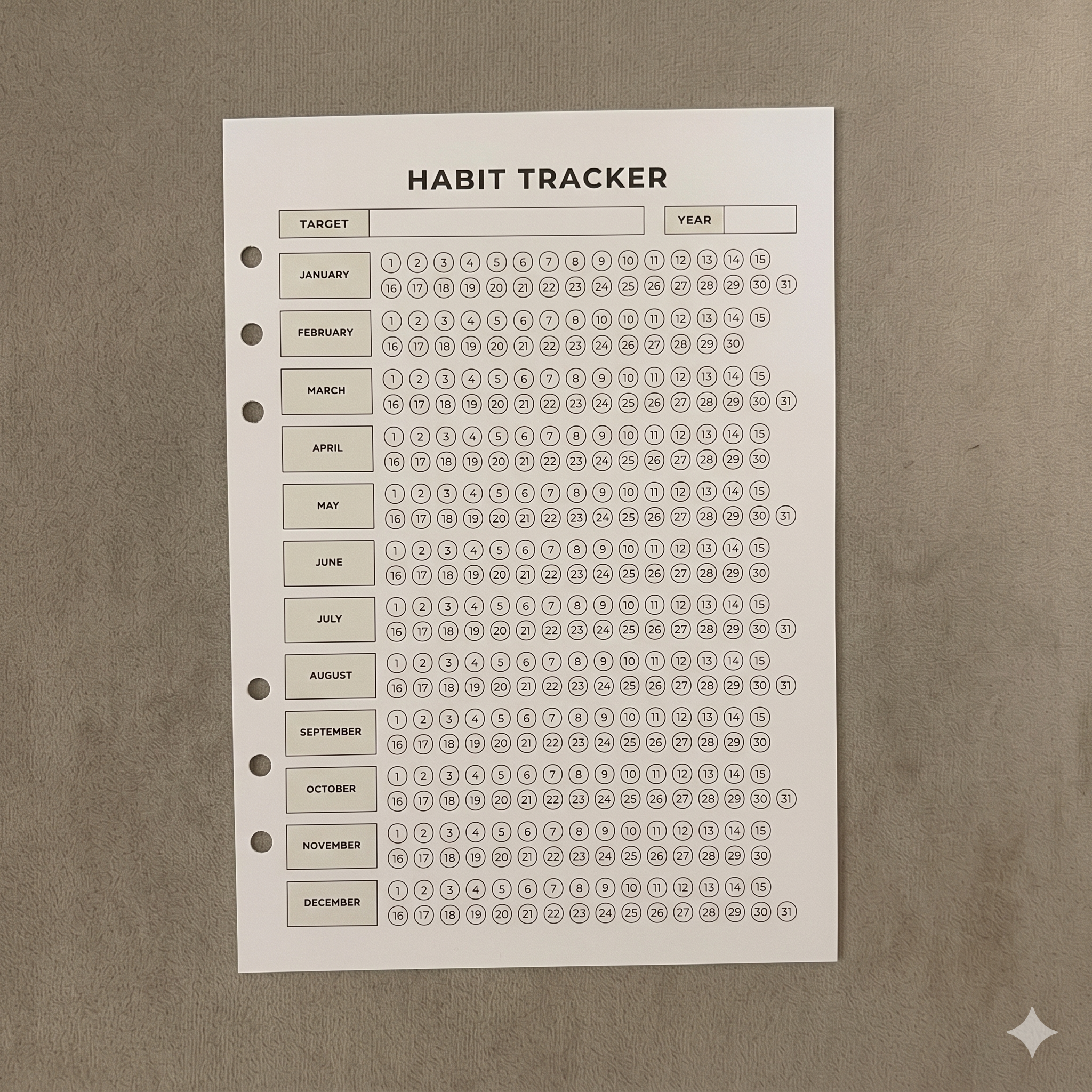 Yearly Habit Tracker | A5 Ring Binder Insert