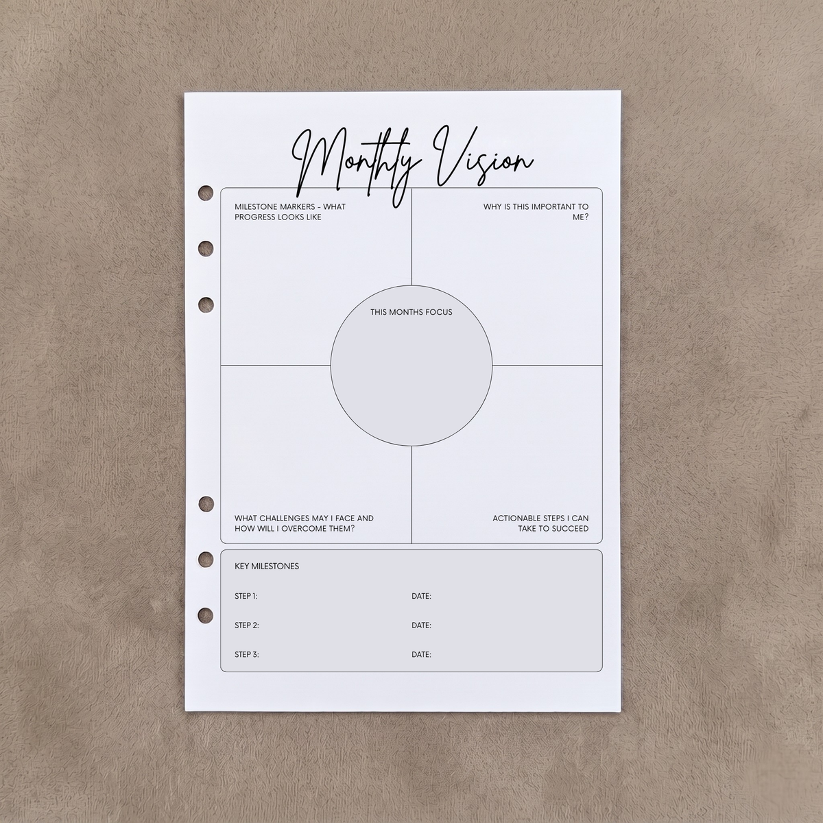 Monthly Vision | 12 PACK - A5 Ring Binder Insert