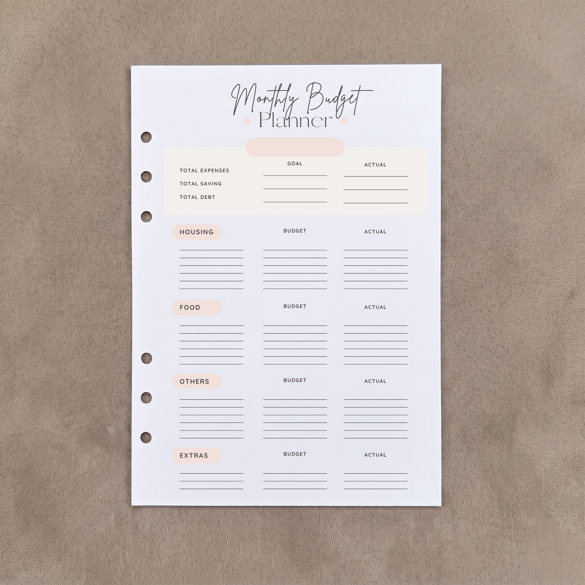 Monthly Budget Planner | 12 PACK - A5 Ring Binder Inserts