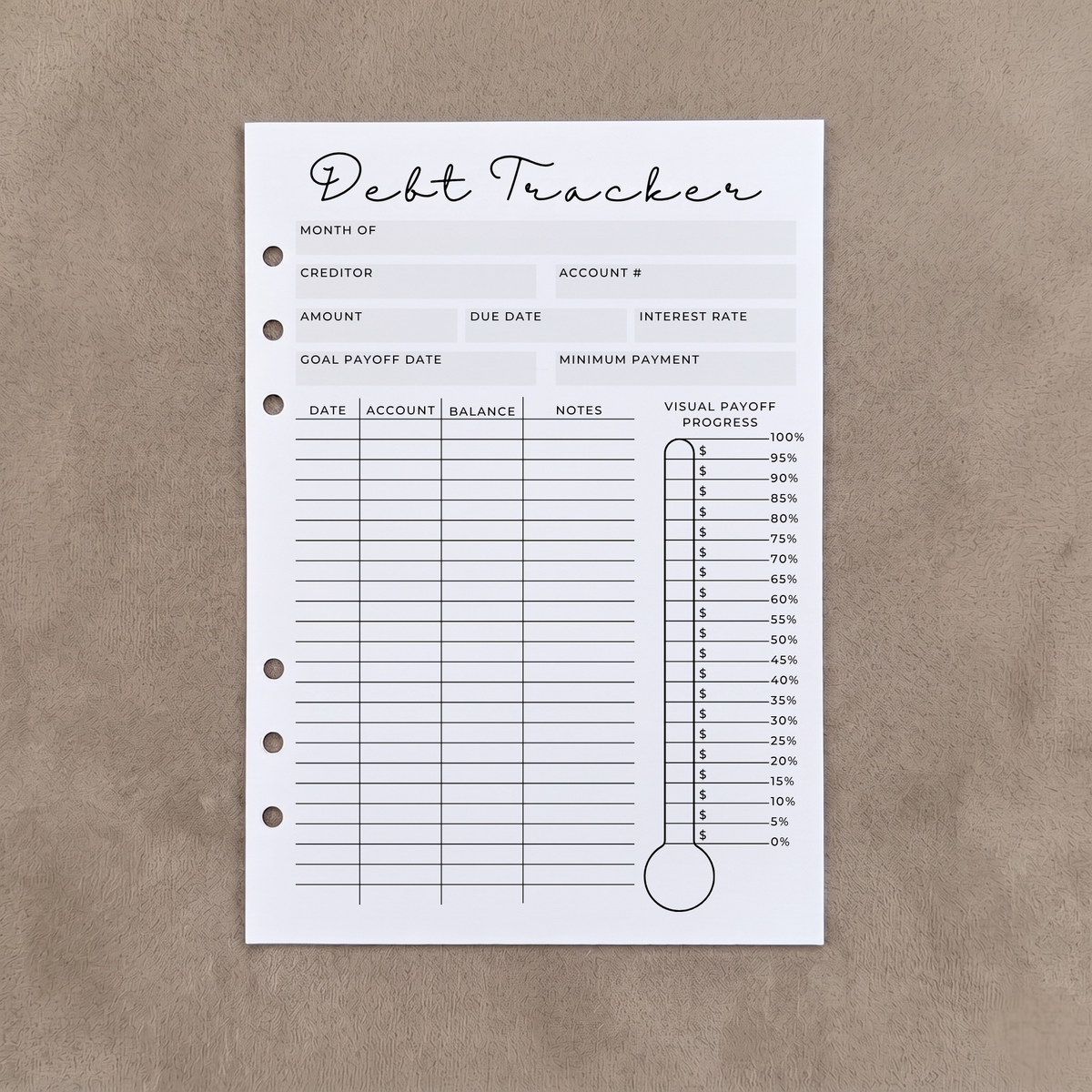 Snowball Debt Tracker | A5 Ring Binder Inserts