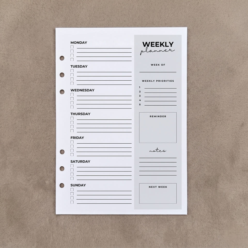 Weekly Planner | A5 Ring Binder Insert