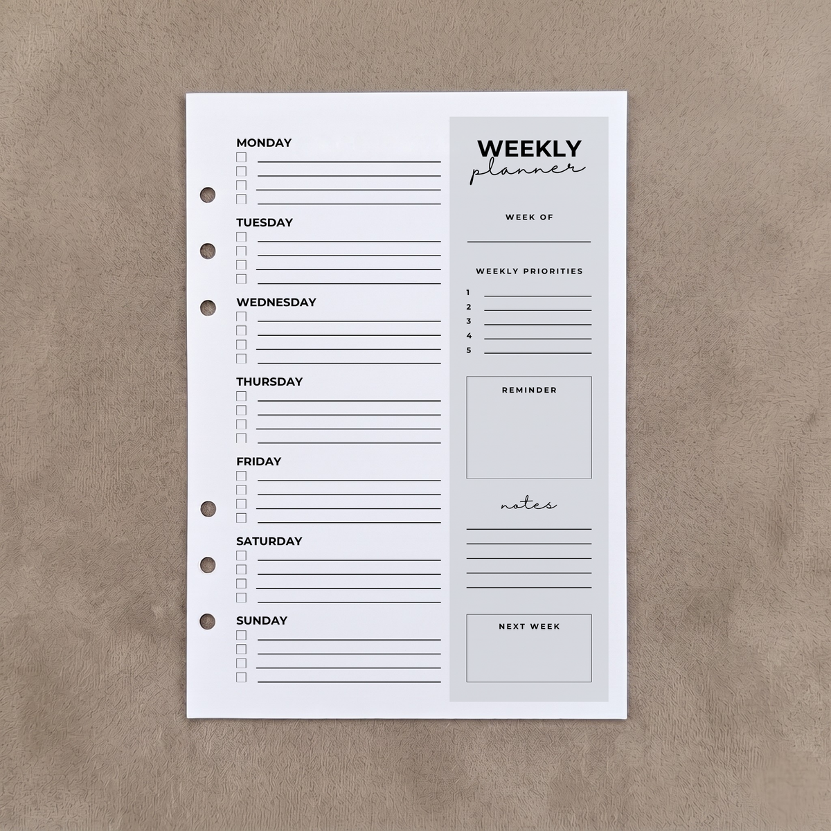 Weekly Planner | A5 Ring Binder Insert